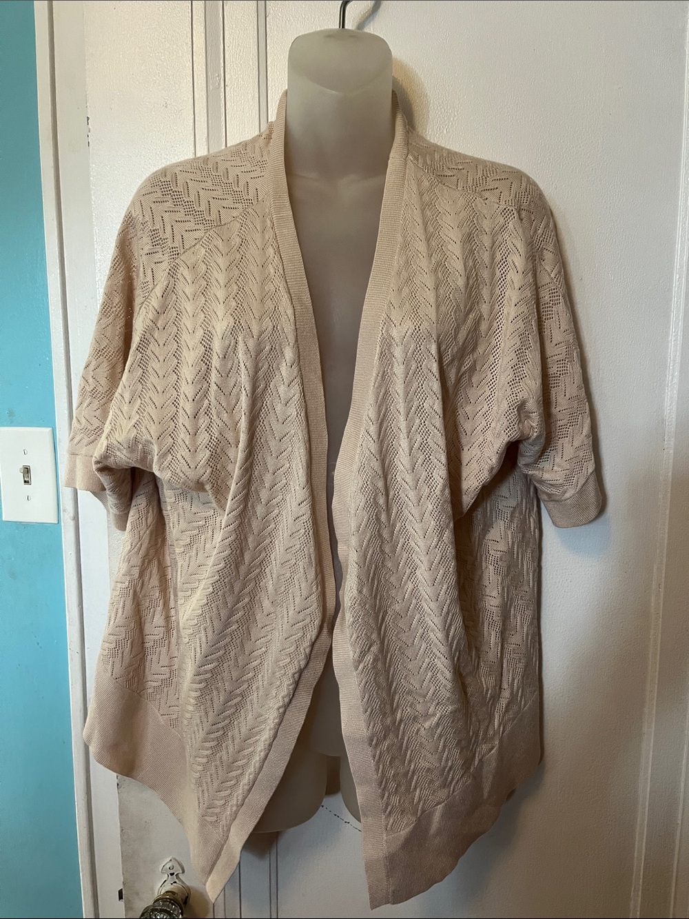 Birch NY Open-Front Short-Sleeve Knit Cardigan in Cream NWT 2X
